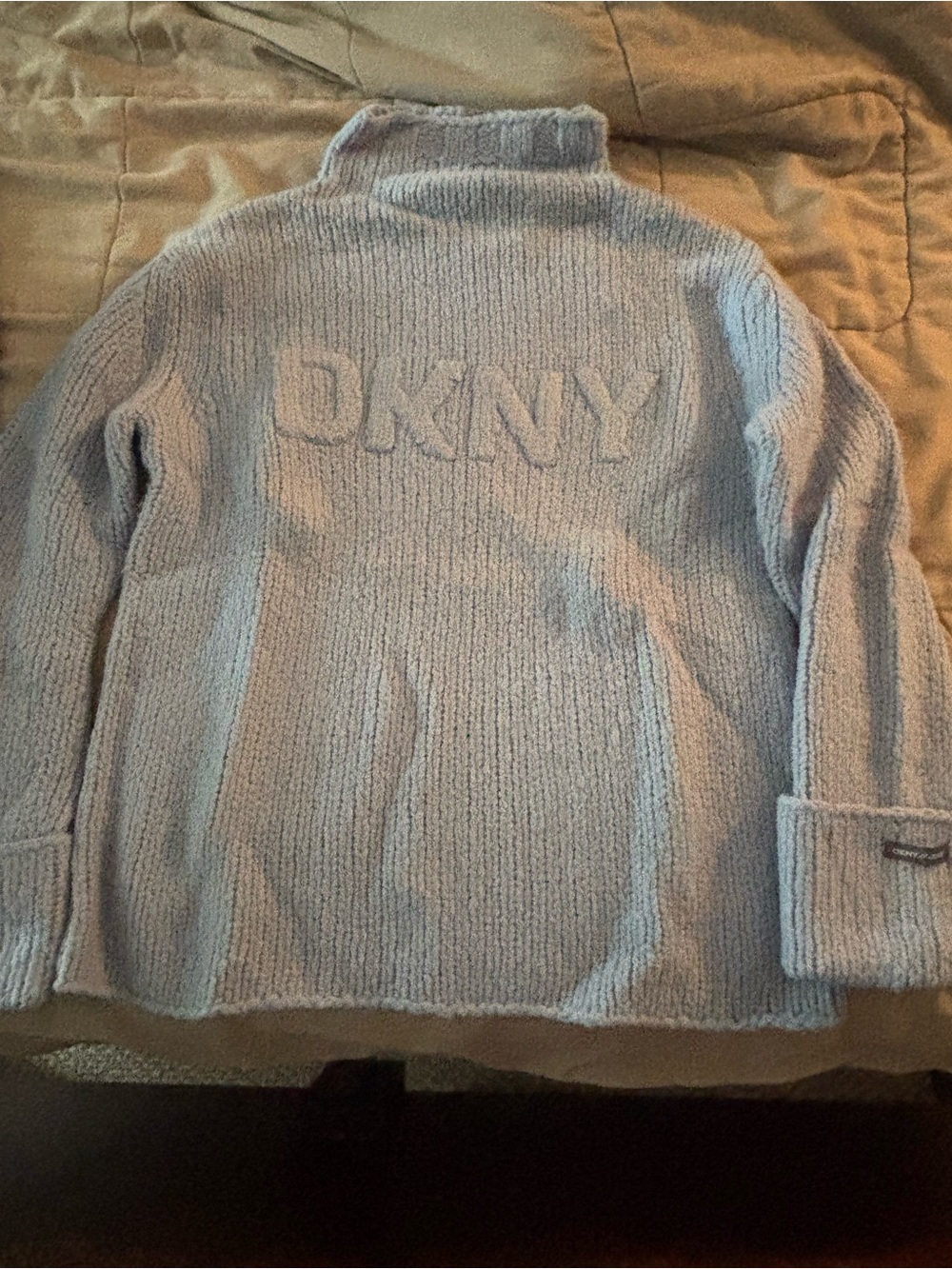DKNY Light Blue Turtleneck Logo Knit Sweater
